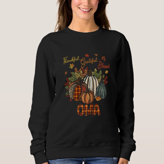 Womens Thankful Grateful Blessed Oma Pumpkins Fall T Shirt (Framsida)