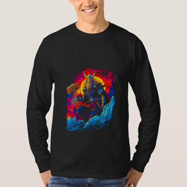 Womens Thorr Mjolnir God Thunder Lightning Norse M T Shirt (Framsida)