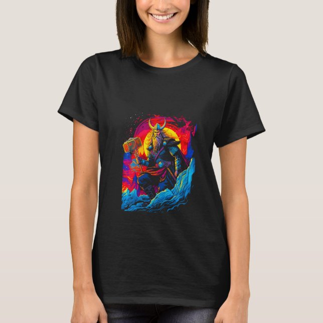 Womens Thorr Mjolnir God Thunder Lightning Norse M T Shirt (Framsida)