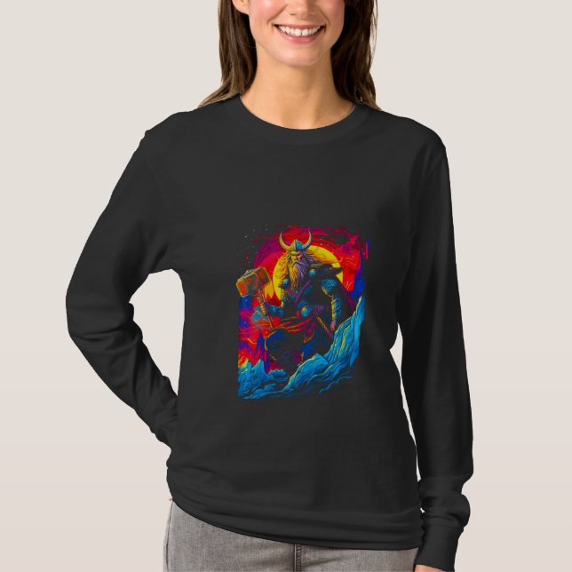 Womens Thorr Mjolnir God Thunder Lightning Norse M T Shirt (Framsida)