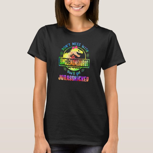 Womens Tie Dye Single Momsaurus Mors dag Rex D T Shirt (Framsida)
