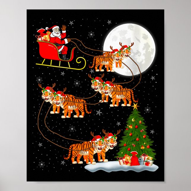 Womens Tiger Santa Sleigh Flying Funny Magical Chr Poster (Framsidan)