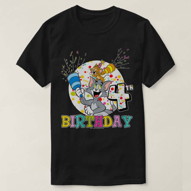 Womens Tom och Jerry 4e födelsedagen Porträtt VNec T Shirt (Design framsida)