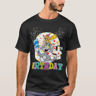 Womens Tom och Jerry 4e födelsedagen Porträtt VNec T Shirt
