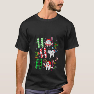 Womens Tooth Dental Xmas Lights Ho Ho Santa Teeth T Shirt