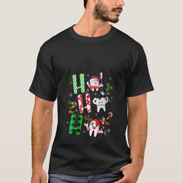 Womens Tooth Dental Xmas Lights Ho Ho Santa Teeth  T Shirt (Framsida)