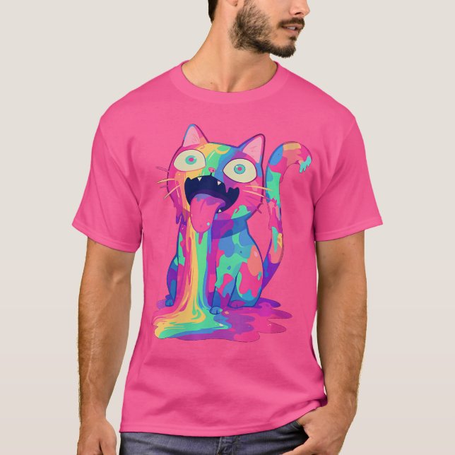 Womens Trippy Party Crazy Rainbow Cat Edm Festival T Shirt (Framsida)