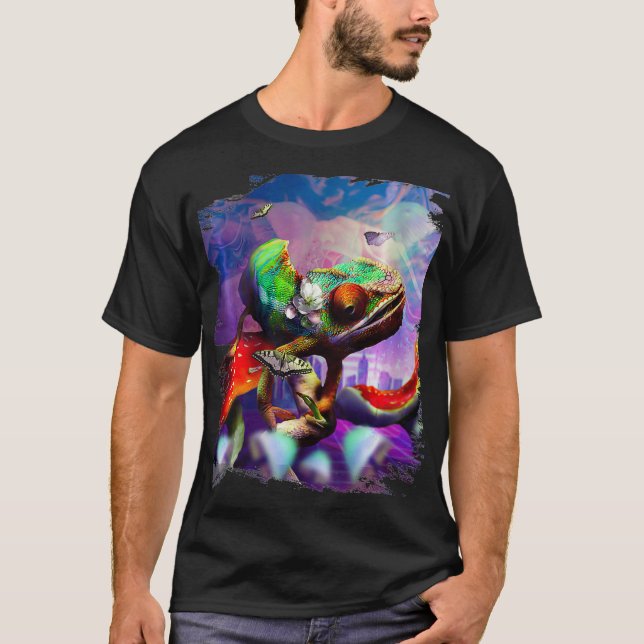 Womens Trippy Psychedelic Chameleon Lizard on Mush T Shirt (Framsida)