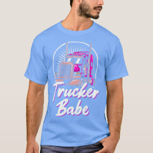 Womens Trucker Babe Lastbil Driver Asphalt Cowboy T Shirt