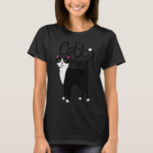 Womens Tuxedo Cat Mamma Cute V-nacke T Shirt