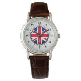 Women's UK Flagga Classic Brown Leather Watch Armbandsur