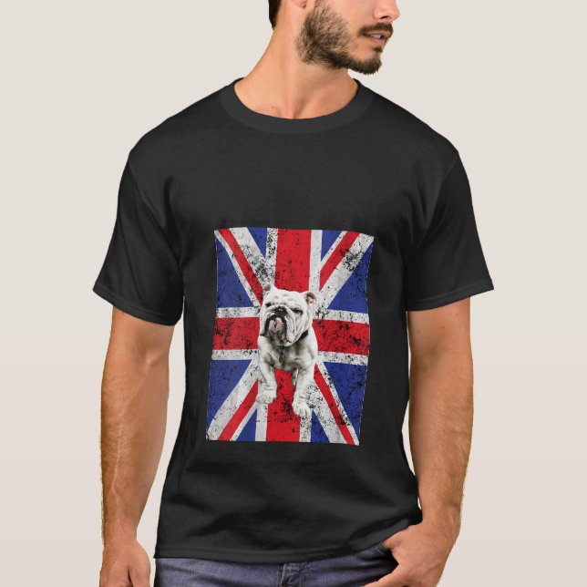 Womens Union Jack Bulldog England United Kingdom B T Shirt (Framsida)