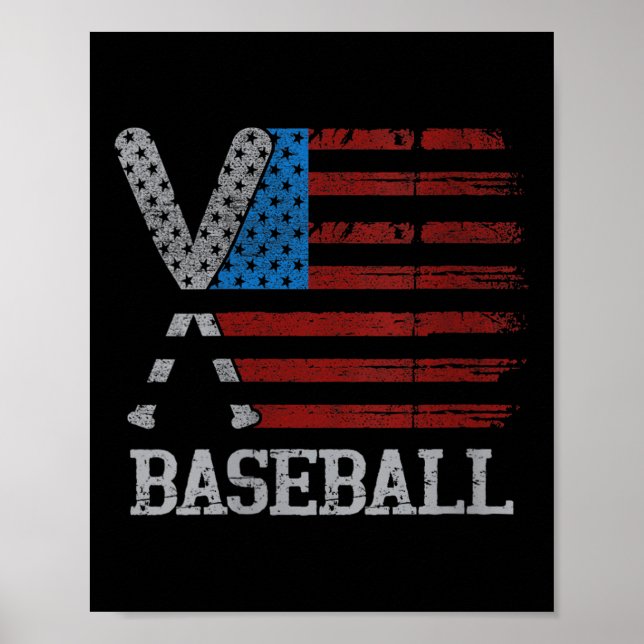 Womens USA flagga Baseball Crossed Fladdermus Base Poster (Framsidan)