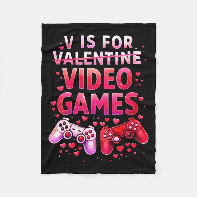 Women's V Is For Video Games Funny Valentines Game Fleecefilt (Framsidan)