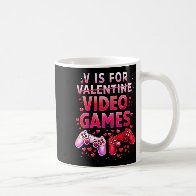Women's V Is For Video Games Funny Valentines Game Kaffemugg (Höger)