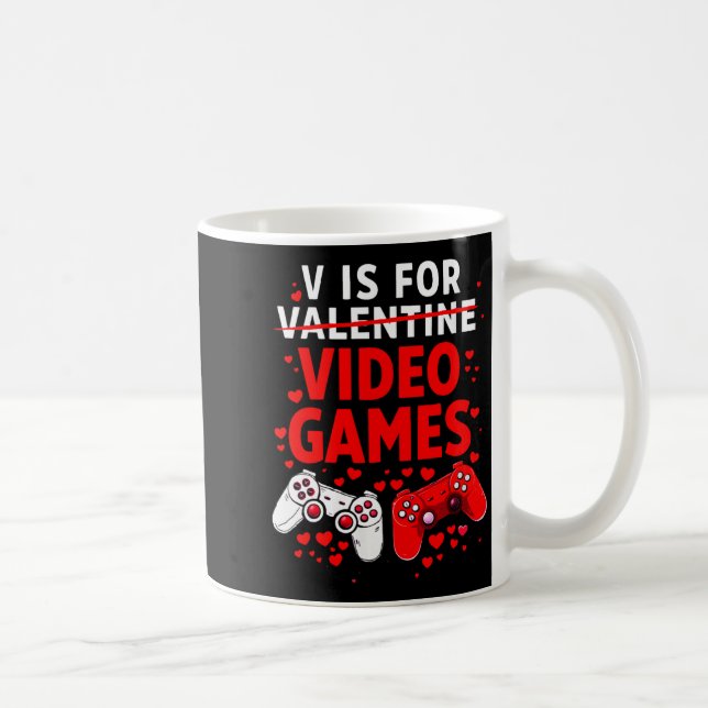 Women's V Is For Video Games Funny Valentines Game Kaffemugg (Höger)
