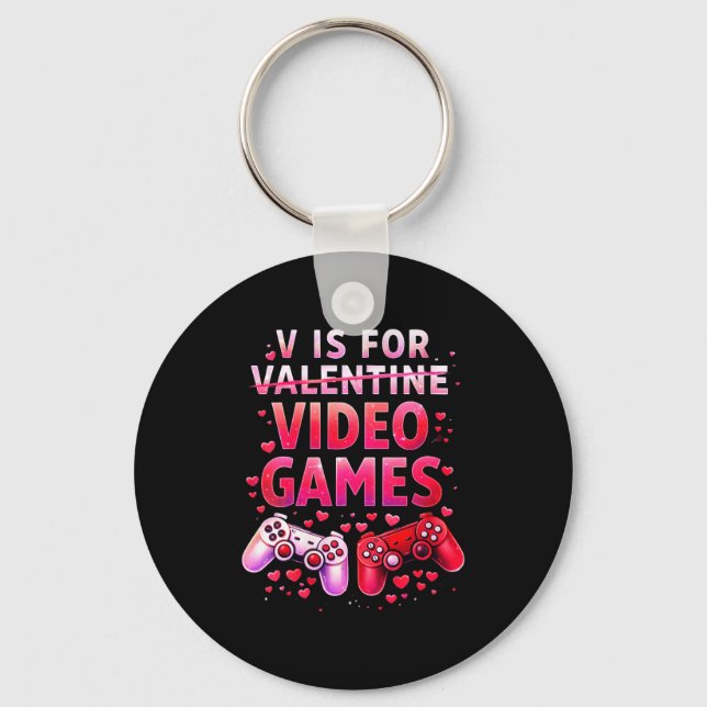 Women's V Is For Video Games Funny Valentines Game Nyckelring (Framsida)