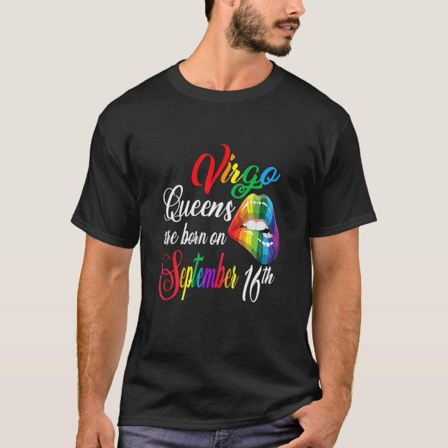 Womens Våg September August Girl Lip Print Birth T Shirt (Framsida)