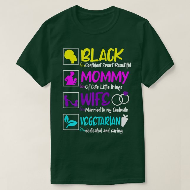 Womens Vegetarian Mors dag Cute Vegan Black Mamma T Shirt (Design framsida)