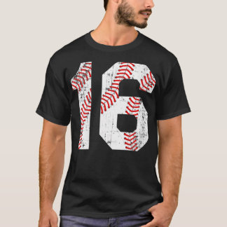 Womens Vintage Baseball 16 Jersey Number VNeck T Shirt