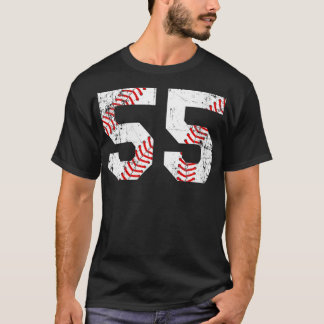 Womens Vintage Baseball 55 Jersey Number VNeck T Shirt