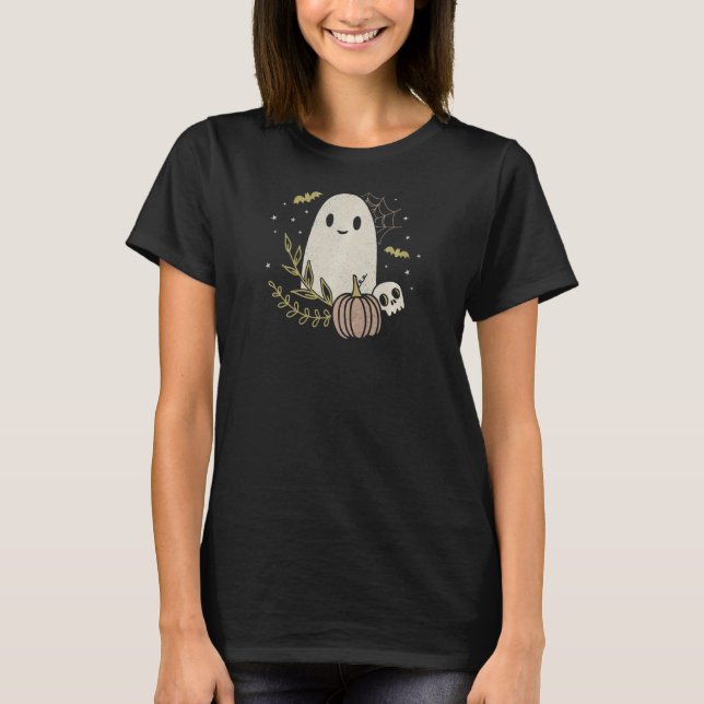 Womens Vintage Ghost Autumn Fall Halloween T Shirt (Framsida)