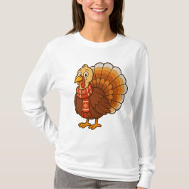 Women's Warm T-Shirt with a Cute Autumn Turkey Pri