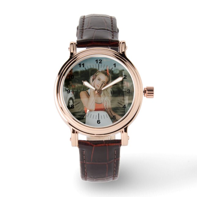 Women's Watch - Personlig Square Brown Leather Armbandsur (Framsida)