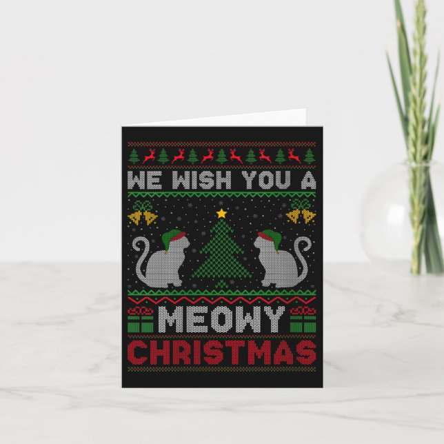 Womens We Wish You A Meowy Catmas Ugly Christmas S Kort (Framsida)