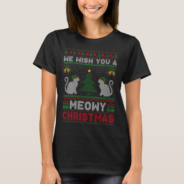 Womens We Wish You A Meowy Catmas Ugly Christmas S T Shirt (Framsida)