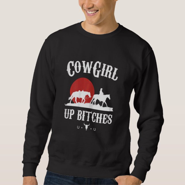 Womens Western Cowgirl Yeehaw Hippie Boho Cow Bull Lång Ärmad Tröja (Framsida)