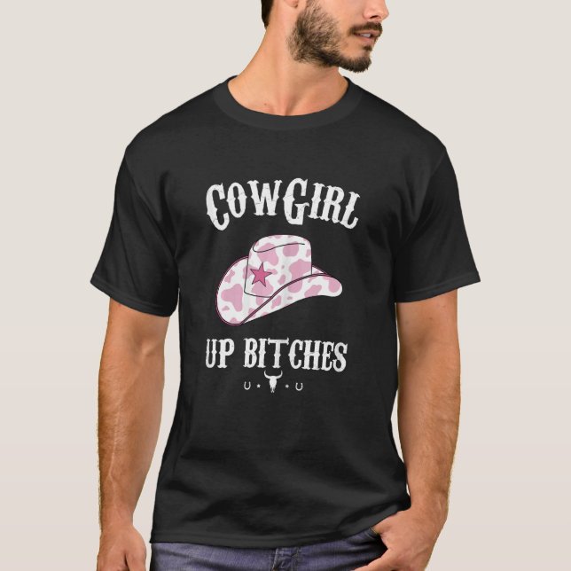 Womens Western Cowgirl Yeehaw Hippie Boho Cow Bull T Shirt (Framsida)