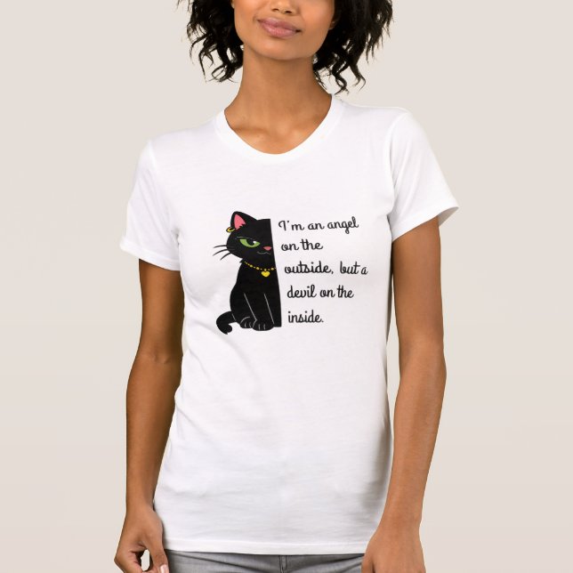 women's white black cat shirt t (Framsida)