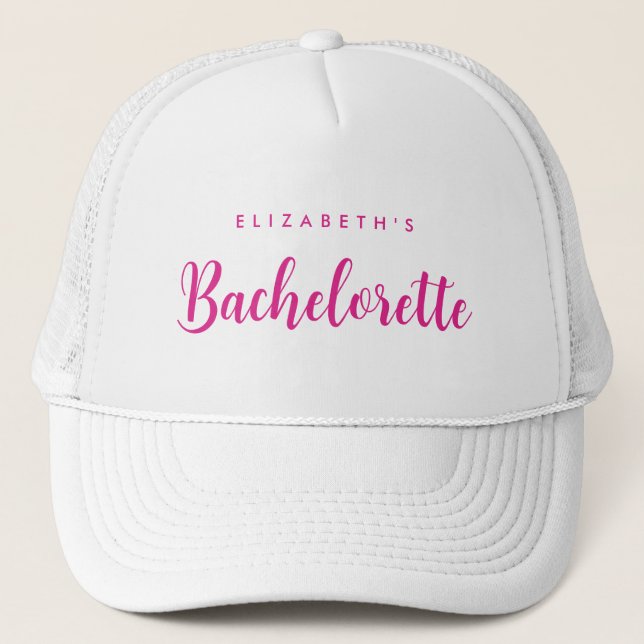 Womens White & Shock rosa Bachelorette Brudens sid Keps (Framsida)