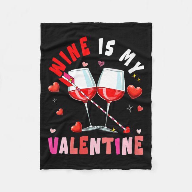 Women's Wine Is My Valentine Hearts Matching Drink Fleecefilt (Framsidan)