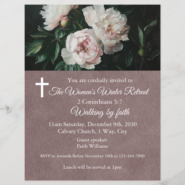 Women's Winter Retreat Blush Pink Floral Church Reklamblad (Framsidan)