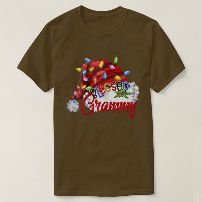Womens Womens Blsed Grammy Santa Hat jul T Shirt (Design framsida)