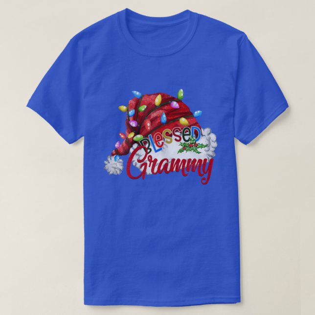 Womens Womens Blsed Grammy Santa Hat Julafton Ligh T Shirt (Design framsida)