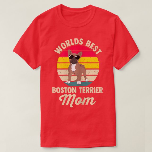 Womens World's Best Boston Terrier Mamma Gräns Col T Shirt (Design framsida)