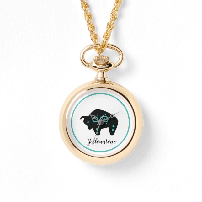 Womens Wraparound Guld Watch-Yellowstone Buffalo Armbandsur (Framsida)