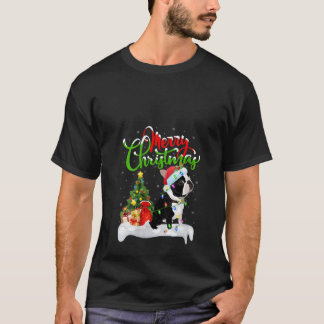 Womens Xmas Lighting Matching Santa Boston Terrier T Shirt