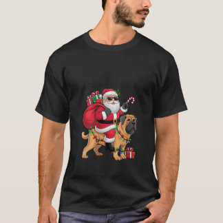 Womens Xmas Lighting Santa Riding English Mastiff  T Shirt