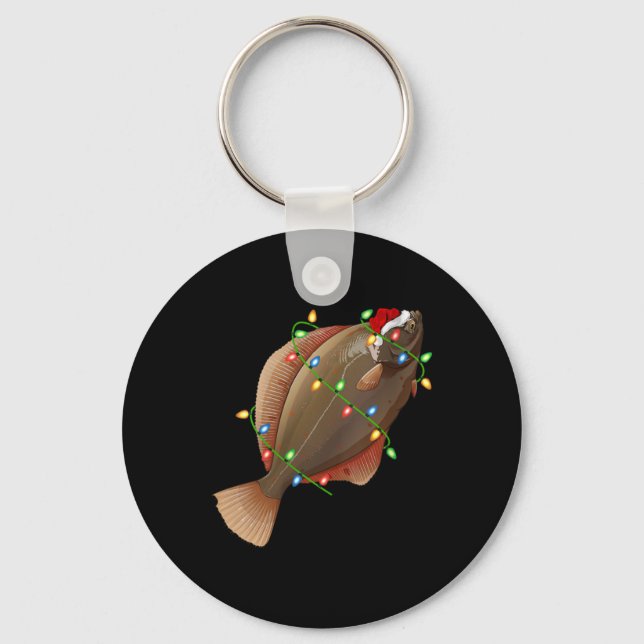 Womens Xmas Lights Santa Hat Flounder Fish Christm Nyckelring (Framsida)