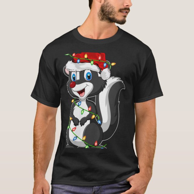 Womens Xmas Lights Santa Hat Skunk Christmas V Nec T Shirt (Framsida)