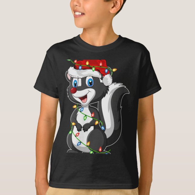 Womens Xmas Lights Santa Hat Skunk Christmas V Nec T Shirt (Framsida)