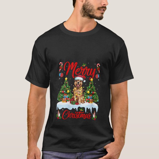 Womens Xmas Tree Lighting Santa Bouvier des Flandr T Shirt (Framsida)