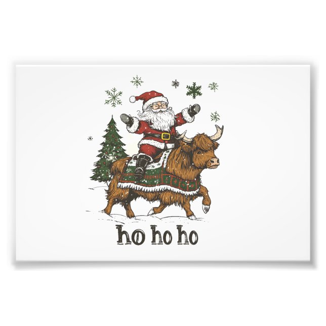 Womens Xmas Tree Lighting Santa Riding Highland Co Fototryck (Framsidan)