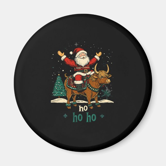 Womens Xmas Tree Lighting Santa Riding Highland Co Magnet (Framsidan)