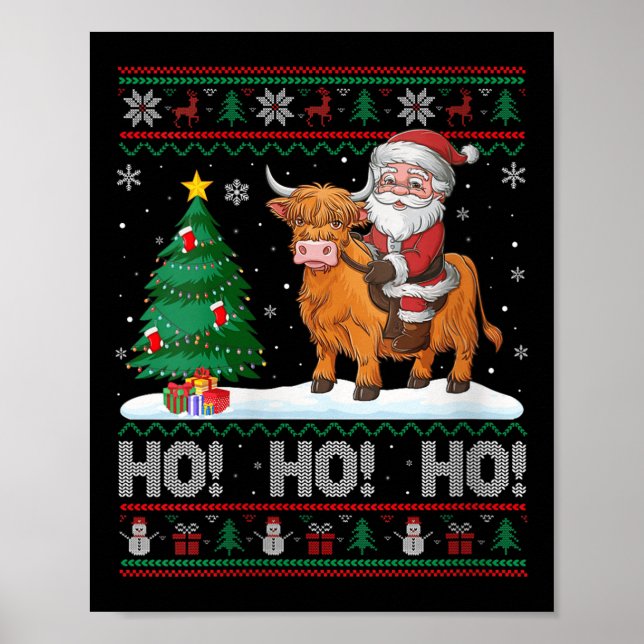 Womens Xmas Tree Lighting Santa Riding Highland Co Poster (Framsidan)