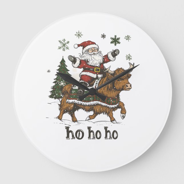 Womens Xmas Tree Lighting Santa Riding Highland Co Stor Klocka (Framsida)